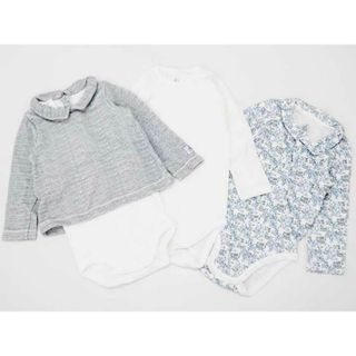 プチバトー(PETIT BATEAU)の【値下げ!】[プチバトー/PETIT BATEAU]74cm 長袖襟付ショートオール/ロンパース3点set 白×ブルーグレー＆白＆紺×白【中古】【ネット限定】子供 キッズ kids ベビー baby 男の子 女の子 春秋 323032 onepi(カバーオール)