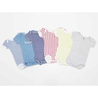 プチバトー(PETIT BATEAU)の【値下げ!】◇プチバトー/PETIT BATEAU◇60cm 半袖ロンパース/半袖カバーオール6点set ブルー＆青×白＆紺×白＆アイボリー×赤＆アイボリー×黄＆グレー【中古】【ネット限定】子供服 キッズ kids ベビー服 baby 男の子 夏 106032 onepi(カバーオール)