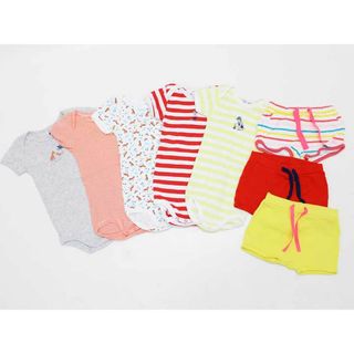 プチバトー(PETIT BATEAU)の【値下げ!】◇プチバトー/PETIT BATEAU◇74cm 半袖ロンパース/半袖カバーオール＆ショートパンツ8点set グレー＆オレンジ×白＆マルチカラー＆マルチカラー＆赤＆黄【中古】【ネット限定】子供服 キッズ kids ベビー服 baby 男の子 女の子 夏 106032 onepi(カバーオール)