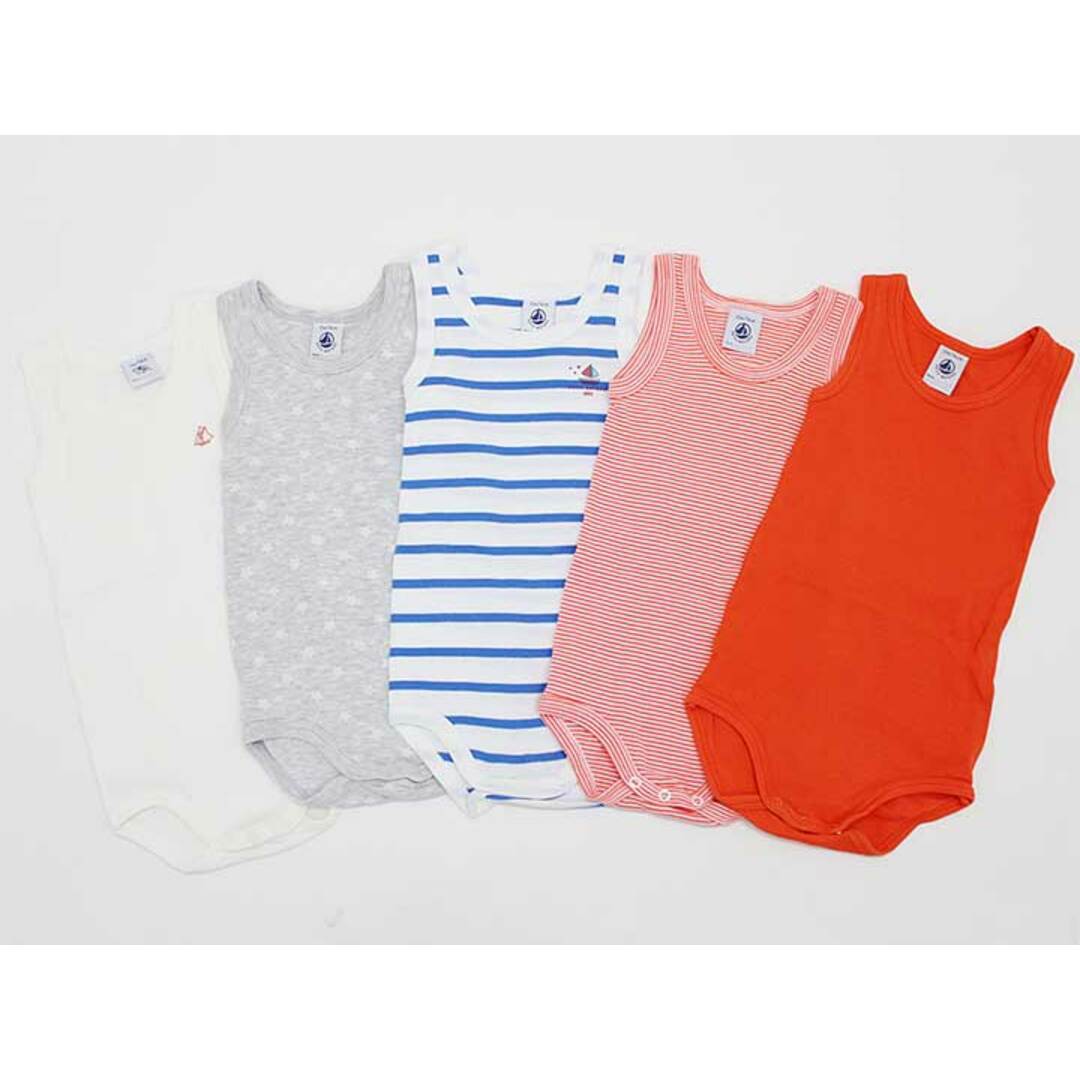 PETIT BATEAU(プチバトー)の【値下げ!】◇プチバトー/PETIT BATEAU◇74cm ノースリーブロンパース5点set 白＆グレー＆白×青＆朱×白＆オレンジ【中古】【ネット限定】子供服 キッズ kids ベビー服 baby 男の子 夏 106032 onepi キッズ/ベビー/マタニティのベビー服(~85cm)(カバーオール)の商品写真