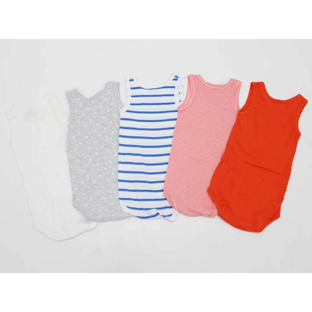 PETIT BATEAU(プチバトー)の【値下げ!】◇プチバトー/PETIT BATEAU◇74cm ノースリーブロンパース5点set 白＆グレー＆白×青＆朱×白＆オレンジ【中古】【ネット限定】子供服 キッズ kids ベビー服 baby 男の子 夏 106032 onepi キッズ/ベビー/マタニティのベビー服(~85cm)(カバーオール)の商品写真