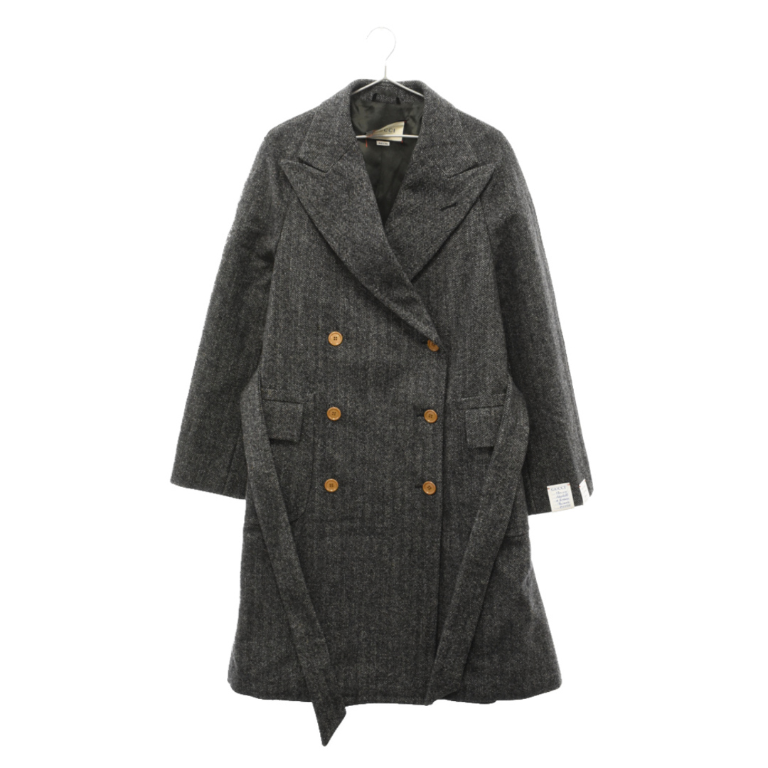 Gucci(グッチ)のGUCCI グッチ DOUBLE BREASTED HERRINGBONE COAT ウール ダブルブレスト Pコート レディース 637043 ZAFIX グレー レディースのジャケット/アウター(ピーコート)の商品写真