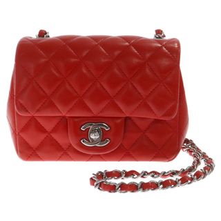 CHANEL シャネル ミニマトラッセ チェーンショルダーバッグ シングルフラップ ココマーク ラムスキン シルバー金具 レッド