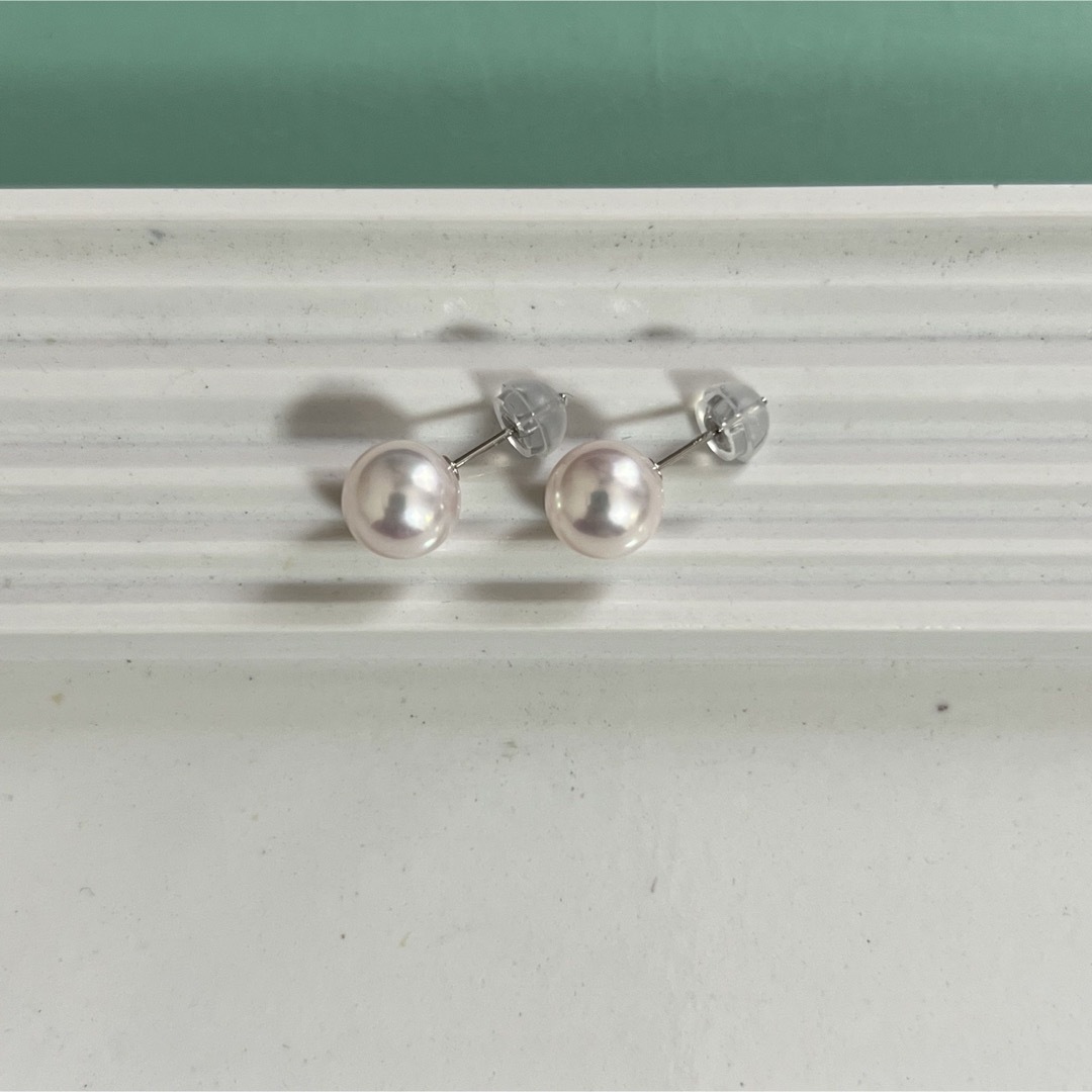 プラチナ 一粒パールピアス 7.5-8ミリ 花珠クラスの照り pt900 レディースのアクセサリー(ピアス)の商品写真