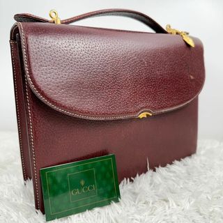 グッチ(Gucci)のグッチ　ハンドバッグ　ボルドー　フラップ　レザー　ゴールド金具(ビジネスバッグ)