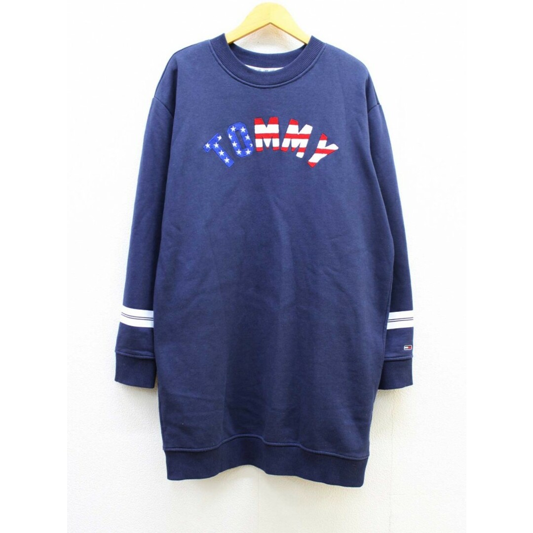 【値下げ】■TOMMY JEANS/トミー ジーンズ■ロゴ刺繍スウェットワンピース/クルーネック/長袖/ミモレ丈 ネイビー/紺 レディース  M【中古】 秋冬 121132 onepi レディースのワンピース(その他)の商品写真