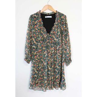 ザラ(ZARA)の●ZARA/ザラ●花柄フリルワンピース/Vネック/長袖/膝上丈 マルチ レディース S【中古】春夏 302032 onepi(その他)