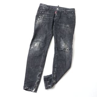 DSQUARED2 - 美品 DSQUARED2 ディースクエアード S75LB0264 裾ZIP ロゴワッペン付 クラッシュ・ダメージ加工 ブラックデニム/デニムパンツ ブラック 38 イタリア製 正規品 レディース