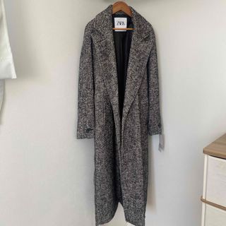 ザラ(ZARA)のZARA ベルト付きヘリンボーン柄コート(ロングコート)