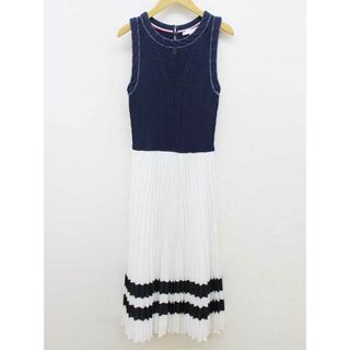 TOMMY HILFIGER - 【春物 新入荷】‡TOMMY HILFIGER/トミーヒルフィガー‡ニット切替プリーツワンピース/ノースリーブ ネイビー×ホワイト/紺×白 レディース 34【中古】春夏 022042