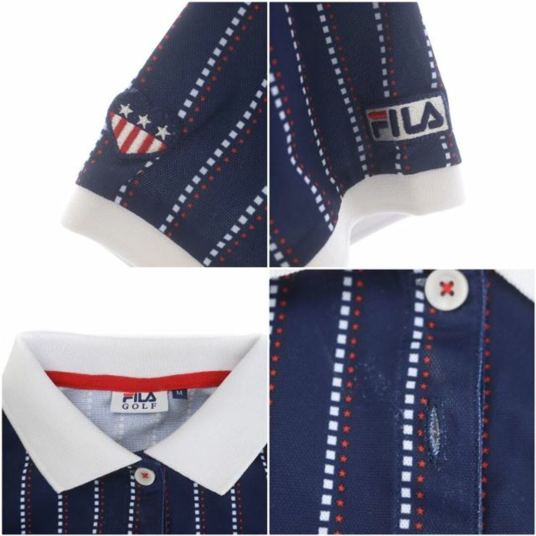 FILA(フィラ)のフィラ ゴルフウェア 半袖シャツ ポロシャツ ストライプ ロゴ刺繍 M 紺 白 レディースのトップス(ポロシャツ)の商品写真