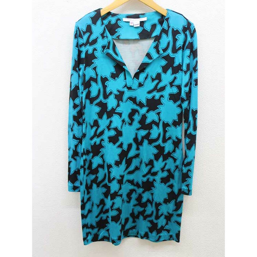 DIANE von FURSTENBERG(ダイアンフォンファステンバーグ)の【春物 新入荷】‡DIANE von FURSTENBERG/ダイアンフォンファステンバーグ‡総柄シルクワンピース/長袖 ブルー×ブラック/青×黒 レディース 2【中古】春夏 512042 レディースのワンピース(その他)の商品写真