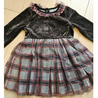 プチバトー(PETIT BATEAU)のプチバトー　ベロア　ラメ入りチュールドッキングワンピース 長袖 女の子(ワンピース)