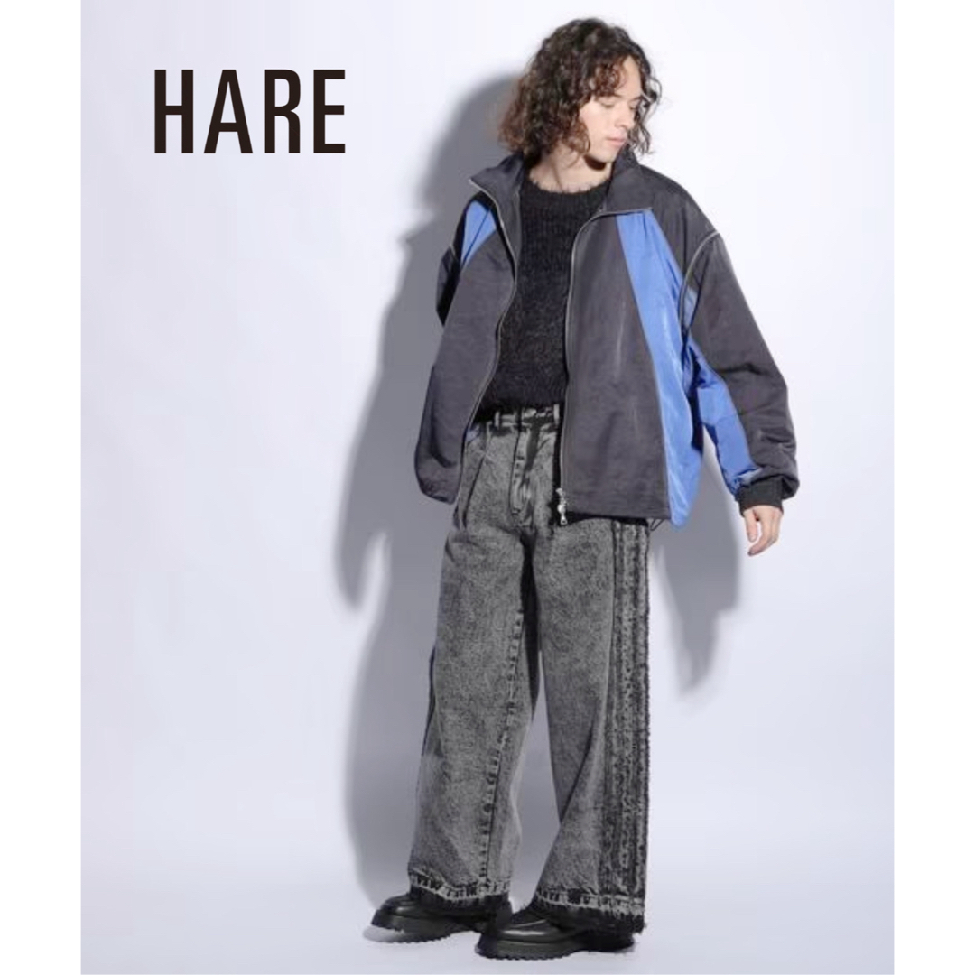 HARE(ハレ)の希少★HARE ハレ フリンジラインワイドデニムパンツ サイドライン ブラック  メンズのパンツ(デニム/ジーンズ)の商品写真