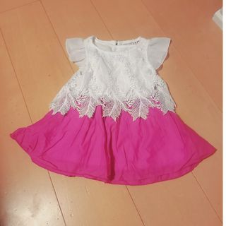 USED美品ベビー服☆半袖レース切替ワンピース☆80cm(ワンピース)