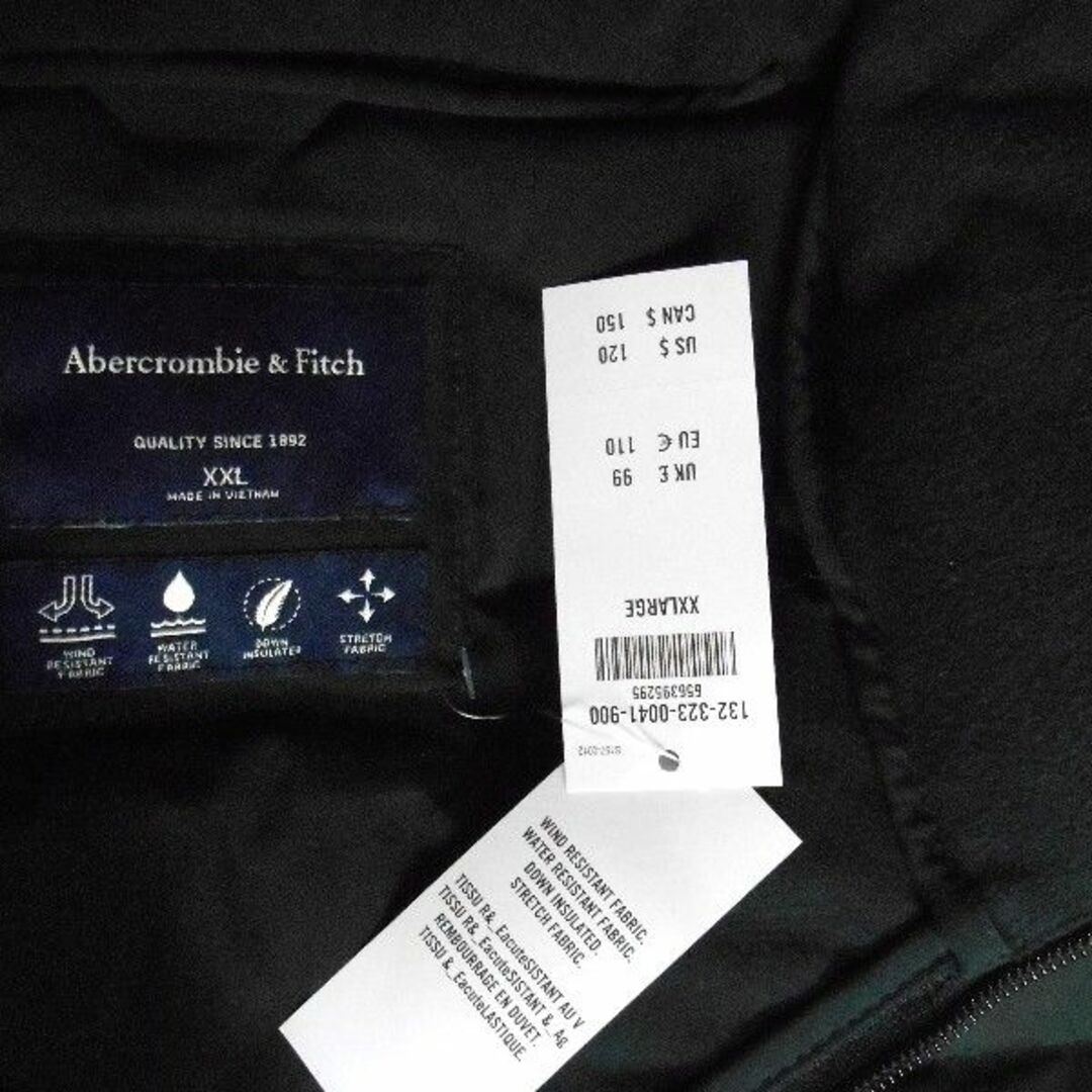 Abercrombie&Fitch(アバクロンビーアンドフィッチ)のアバクロ*US:XXL/ブラック/胸パッチライトダウンベスト メンズのジャケット/アウター(ダウンベスト)の商品写真