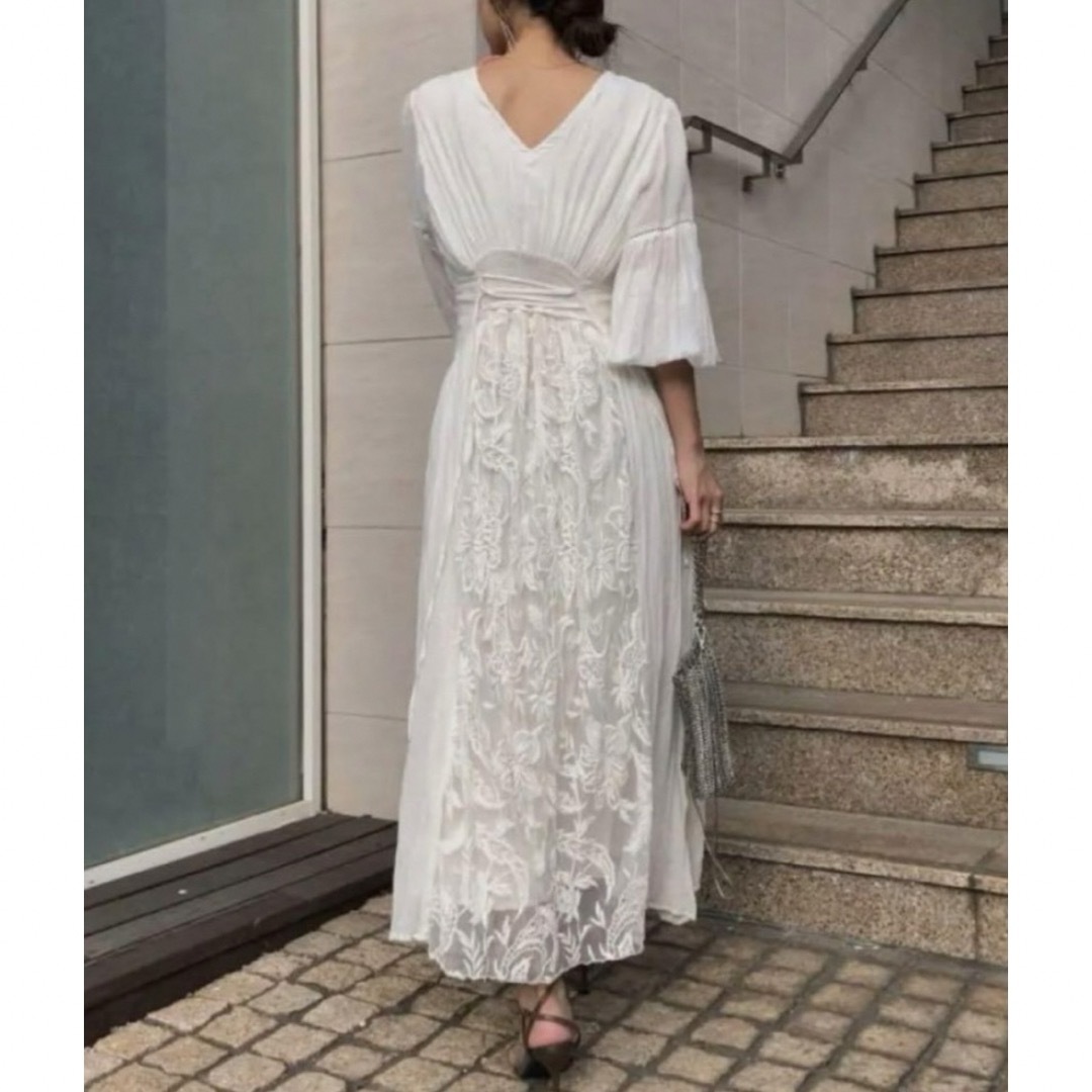 Ameri VINTAGE - MEDI EMBROIDERY TULLE LACE DRESS ホワイト S Ameri VINTAGE - MEDI EMBROIDERY TULLE LACE DRESS ホワイト S