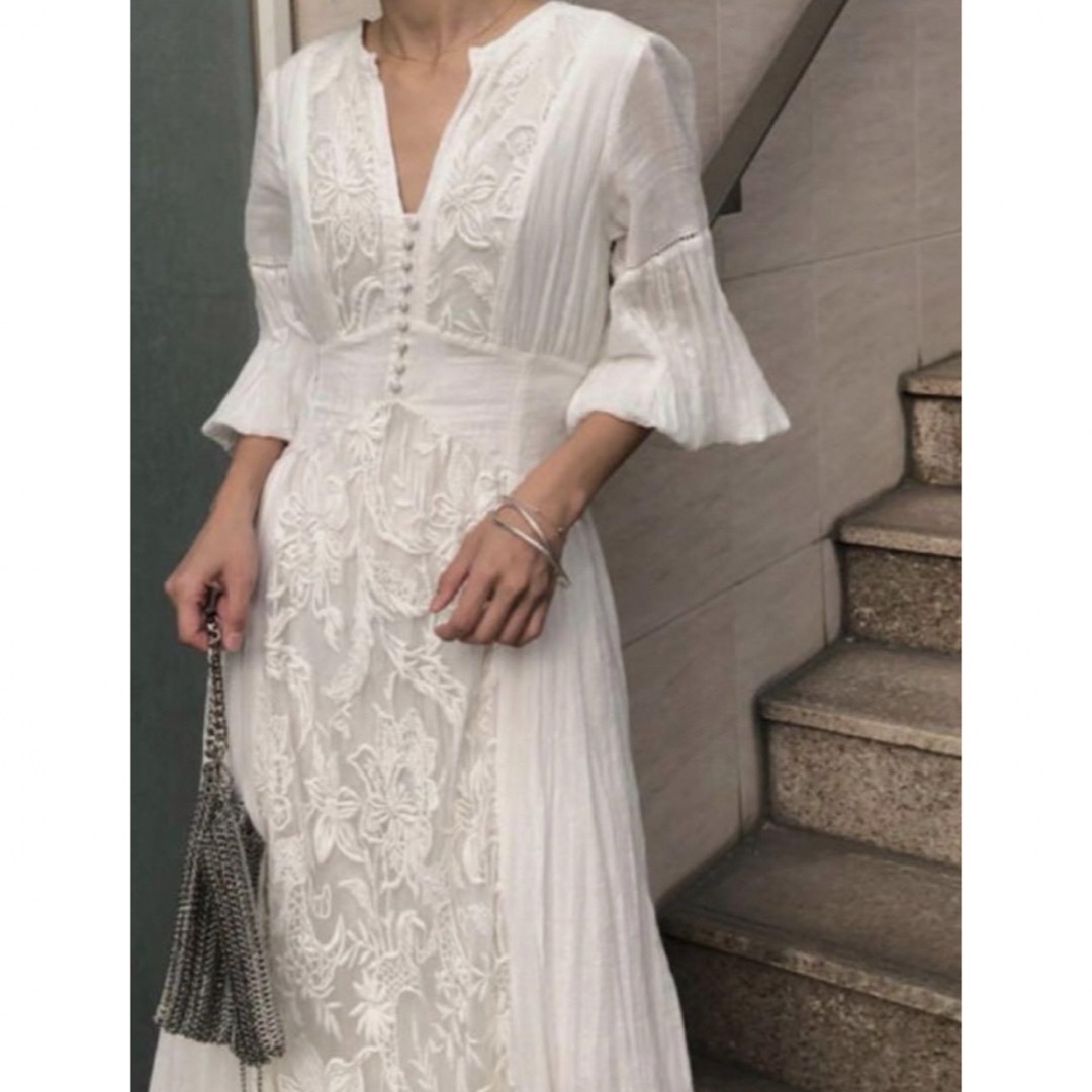 Ameri VINTAGE - MEDI EMBROIDERY TULLE LACE DRESS ホワイト S Ameri VINTAGE - MEDI EMBROIDERY TULLE LACE DRESS ホワイト S
