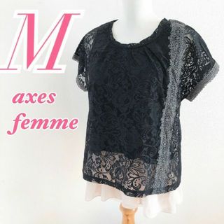 アクシーズファム(axes femme)のaxes femme　アクシーズファム　半袖ブラウス レース レイヤード(シャツ/ブラウス(半袖/袖なし))