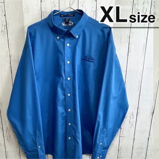 シャツ(shirts)のUSA古着　ワークシャツ　XLサイズ　長袖　ボタンダウン　ブルー　青　企業ロゴ(シャツ)