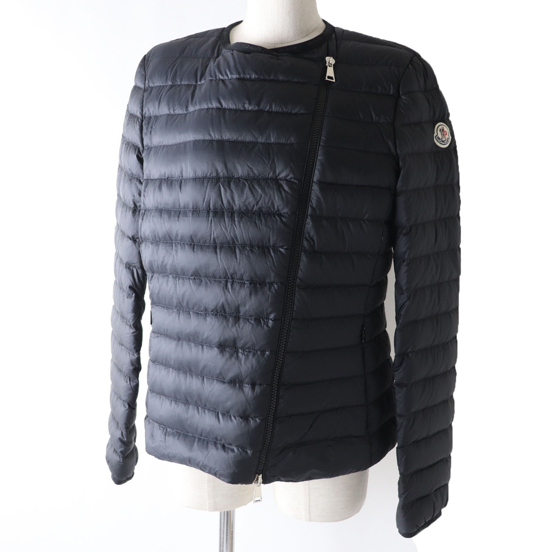 極美品 MONCLER モンクレール 2018年製 LONDRESS ロンドレス リブロゴ・ロゴワッペン付 軽量 アシンメトリー ダウンジャケット ブラック 4 正規品 レディース