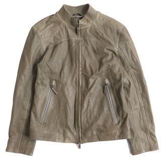 アルマーニ コレツィオーニ(ARMANI COLLEZIONI)の良品 ARMANI COLLEZIONI アルマーニコレッツォーニ ラムレザー スタンドカラー ジャケット ブルゾン カーキ系 46 正規品 メンズ(レザージャケット)