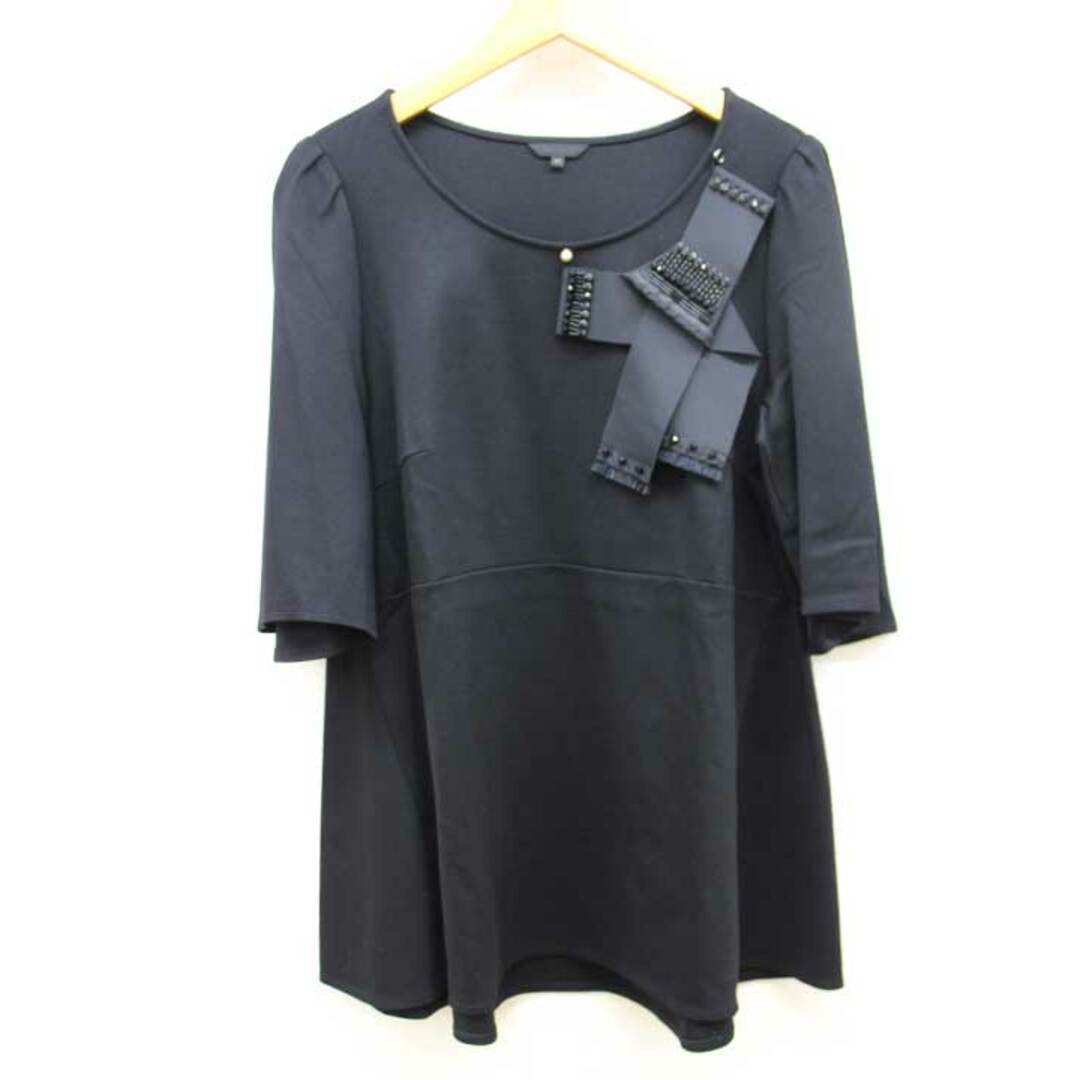 TO BE CHIC(トゥービーシック)の【春物新入荷】■TO BE CHIC/トゥー ビー シック■ビジューリボンチュニックカットソー/ビジュー/五分袖 ブラック/黒 レディース 44【中古】 春夏 722042 レディースのトップス(チュニック)の商品写真