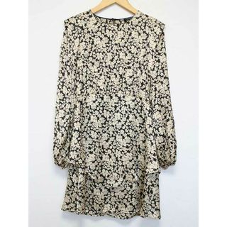 ザラ(ZARA)の【値下げ】△ZARA/ザラ△花柄チュニック/ブラウス/ミニワンピース/長袖/クルーネック　ベージュ×ブラック/黒　 レディース 　XS　【中古】　春夏秋冬 410122 onepi(チュニック)