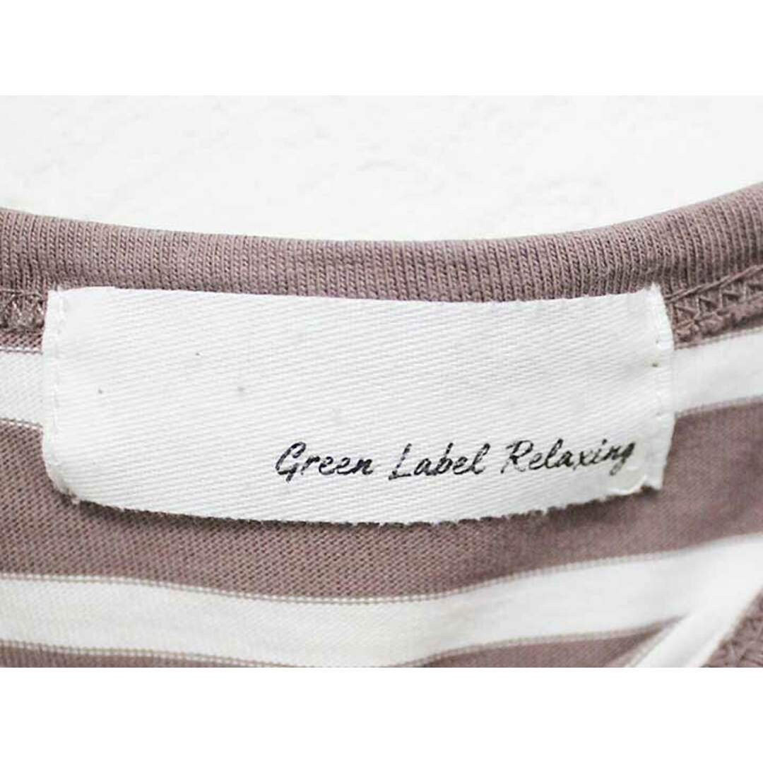 UNITED ARROWS green label relaxing(ユナイテッドアローズグリーンレーベルリラクシング)の【値下げ】△green label relaxing/グリーンレーベル リラクシング/ユナイテッドアローズ△ボーダーカットソー/Tシャツ/クルーネック/長袖　ライトブラウン×ホワイト/薄茶色×白　レディース　　【中古】 春夏秋冬 921122 レディースのトップス(Tシャツ(半袖/袖なし))の商品写真