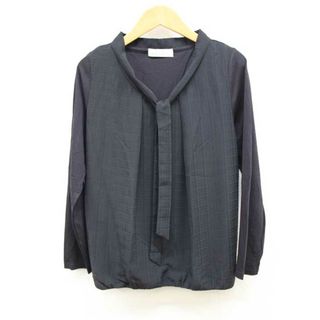 ■green label relaxing/グリーンレーベルリラクシング■シアーチェックボウタイカットソー/長袖 ブラック/黒 レディース【中古】春夏 022042