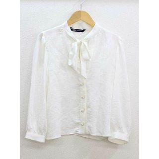 ザラ(ZARA)の♪ZARA/ザラ♪パールボタンボウタイブラウス/エレガント/シンプル/カジュアル/オシャレ/長袖 ホワイト/白色 レディース XS 【中古】 春夏 714032(シャツ/ブラウス(半袖/袖なし))