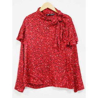 ザラ(ZARA)の☆ZARA/ザラ☆ハート柄ブラウス/フリル/長袖 レッド×ブラック/赤×黒 レディース M【中古】春夏 012032(シャツ/ブラウス(半袖/袖なし))