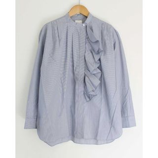 ドゥロワー(Drawer)の【春秋物 新入荷】●Drawer/ドゥロワー●コットンチェックスタンドフリルシャツ/ブラウス/長袖 ブルー/青 レディース 36【中古】春秋 503042(シャツ/ブラウス(半袖/袖なし))