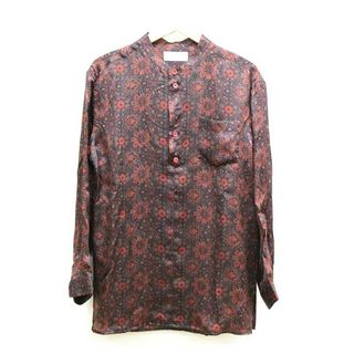 サンローラン(Saint Laurent)の【春物 新入荷】★Saint Laurent/サンローラン★総柄シルクシャツ/おしゃれ/スタンドカラー/長袖 ボルドー×ダークグリーン/赤紫×深緑 レディース 37【中古】春秋 022042(シャツ/ブラウス(半袖/袖なし))