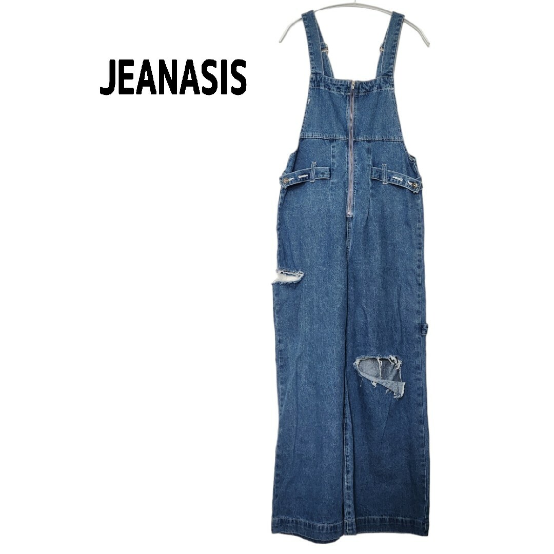 JEANASIS(ジーナシス)のJEANASIS ジーナシス カットアウトデニムサロペ  ブルー M ダメージ レディースのパンツ(サロペット/オーバーオール)の商品写真