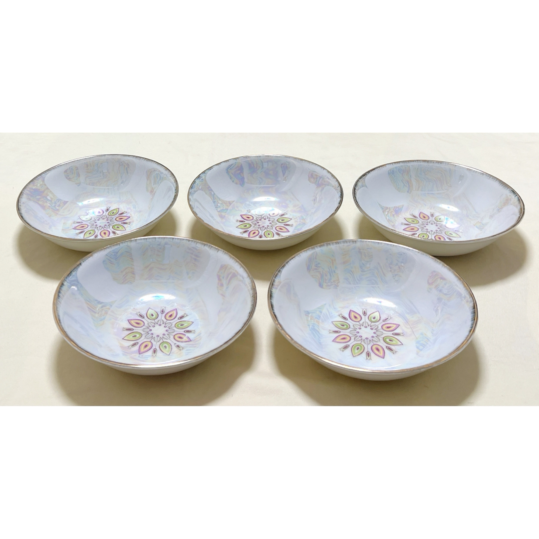 昭和レトロ 陶磁器 OST CHINA 虹色 花柄 サラダボウル 中鉢5客の 昭和レトロ 陶磁器 OST CHINA 虹色 花柄 サラダボウル 中鉢5客の