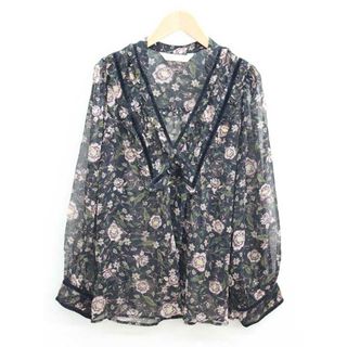 ザラ(ZARA)の◇ZARA/ザラ◇花柄シースルーブラウス/プルオーバー/Vネック/透け感/長袖 ブラック/黒 レディース S【中古】春夏 127022(シャツ/ブラウス(半袖/袖なし))