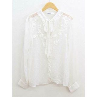 ザラ(ZARA)の◇ZARA/ザラ◇シースルー刺しゅうボウタイブラウス/シャツ/プルオーバー/ザラベーシック/透け感/長袖 アイボリー/白 レディース S【中古】春夏 127022(シャツ/ブラウス(半袖/袖なし))