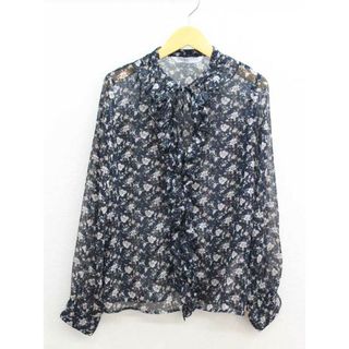 ザラ(ZARA)の◇ZARA/ザラ◇花柄シースルーブラウス/プルオーバー/ボウタイ/ザラベーシック/透け感/長袖 ネイビー/紺 レディース S【中古】春夏 127022(シャツ/ブラウス(半袖/袖なし))