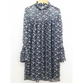 ザラ(ZARA)の◇ZARA/ザラ◇花柄チュニックブラウス/ロングシャツ/プルオーバー/フリルカラー/ザラベーシック/透け感/長袖 ネイビー/紺 レディース S【中古】春夏 127022(シャツ/ブラウス(半袖/袖なし))