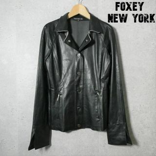 フォクシーニューヨーク(FOXEY NEW YORK)の美品 FOXEY NEW YORK 薄手 スナップボタン 変形 レザージャケット(テーラードジャケット)