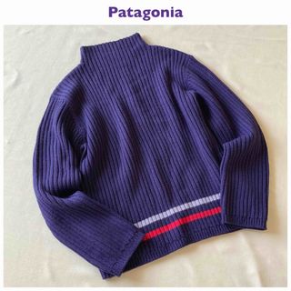 パタゴニア(patagonia)のパタゴニア アクリル ウール ハイネック ライン リブニット パープルネイビー(ニット/セーター)