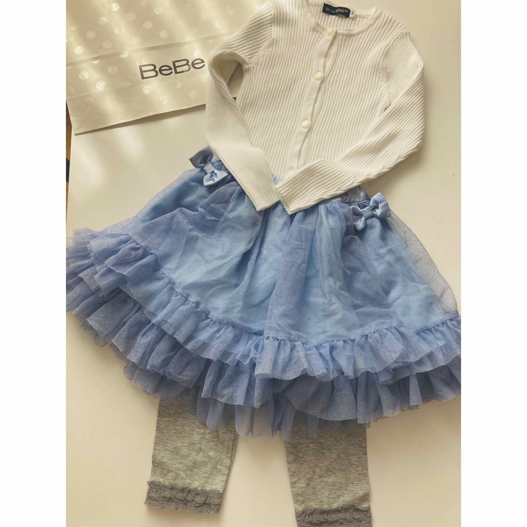 BeBe(ベベ)のBeBe セット売り　カットソー　スカート　新品レギンス　110 キッズ/ベビー/マタニティのキッズ服女の子用(90cm~)(Tシャツ/カットソー)の商品写真