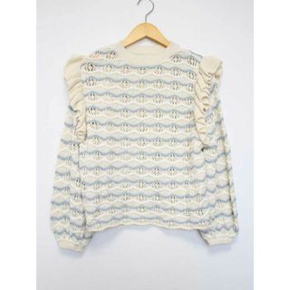 ザラ(ZARA)の【値下げ】△ZARA/ザラ△フリルニット/サマーニット/セーター/クルーネック/長袖/ボーダー　アイボリー×ライトブルー/水色　レディース  13-14　【中古】  春夏 402022(ニット/セーター)