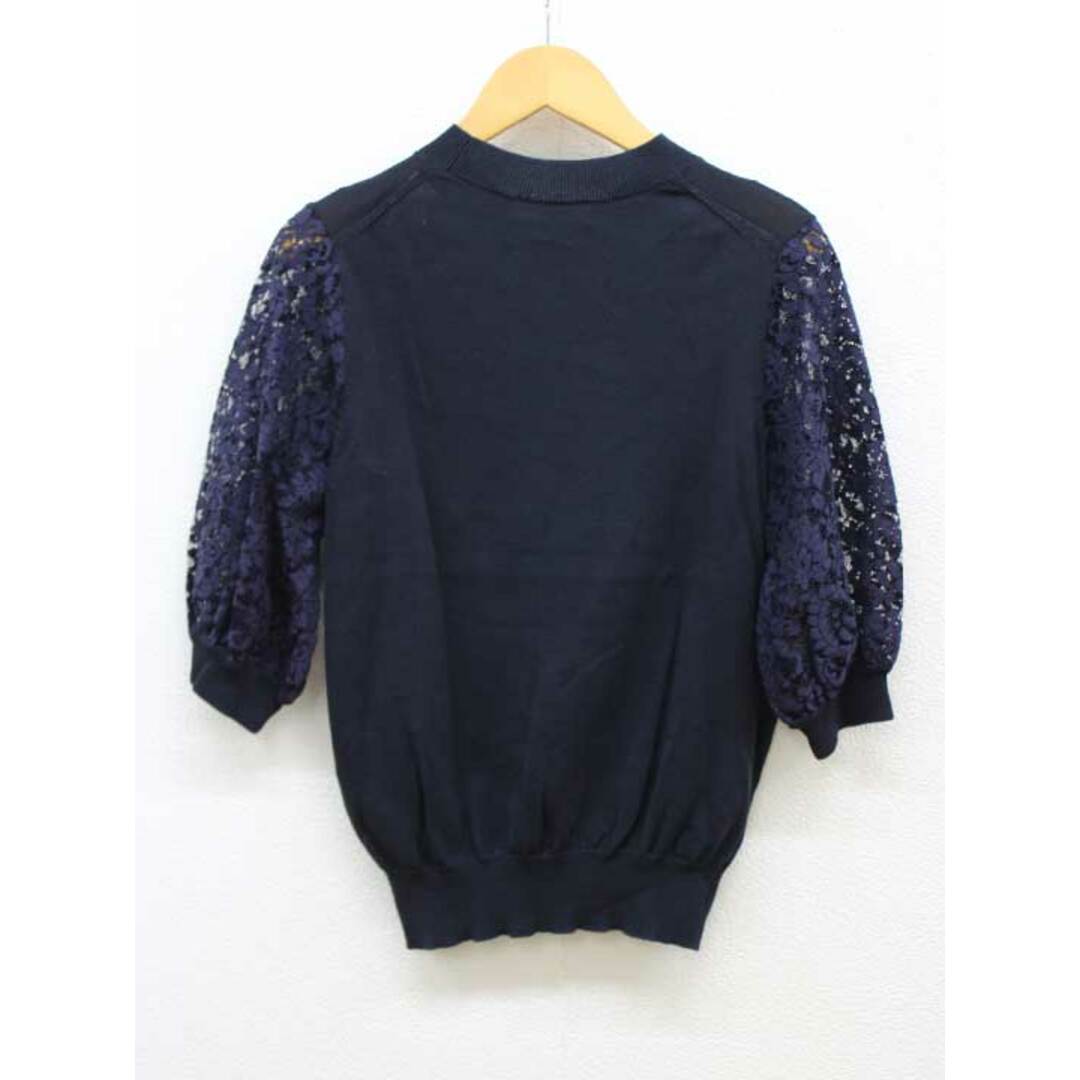 Demi-Luxe BEAMS(デミルクスビームス)の【春物 新入荷】‡Demi-Luxe BEAMS/デミルクス ビームス‡レース切替ニット/エレガント/半袖 ネイビー/紺 レディース 【中古】春夏  203042 レディースのトップス(ニット/セーター)の商品写真