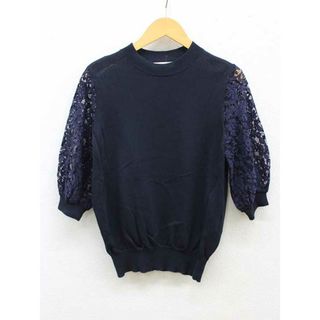 デミルクスビームス(Demi-Luxe BEAMS)の【春物 新入荷】‡Demi-Luxe BEAMS/デミルクス ビームス‡レース切替ニット/エレガント/半袖 ネイビー/紺 レディース 【中古】春夏  203042(ニット/セーター)