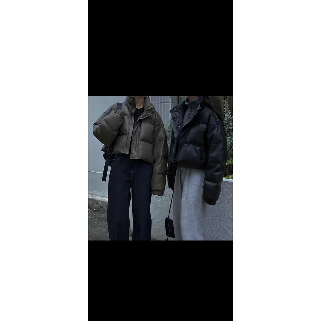 PU ショート 中綿ジャケット 秋冬 ブラック 黒 Ｌ レディースのジャケット/アウター(ダウンジャケット)の商品写真