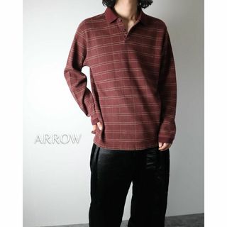 アロー(ARROW)の90s ARROW ウィンドウペン チェック 長袖 ポロシャツ L ボルドー(ポロシャツ)