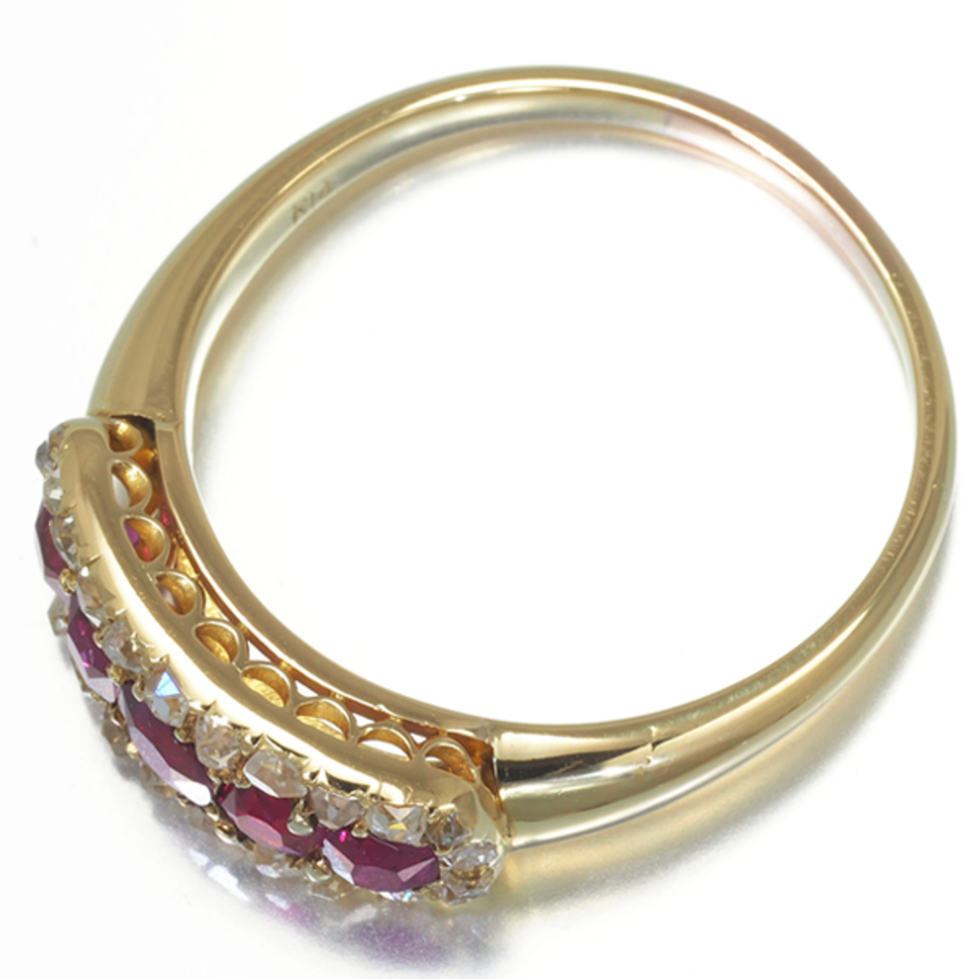 ルビー ダイヤ ダイヤモンド ラフカット アンティークデザイン リング K14YG 大幅値下げ品 レディースのアクセサリー(リング(指輪))の商品写真