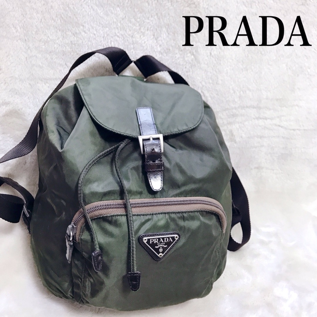 PRADA(プラダ)の美品 PRADA プラダ ナイロン バックパック リュック カーキー グリーン レディースのバッグ(リュック/バックパック)の商品写真